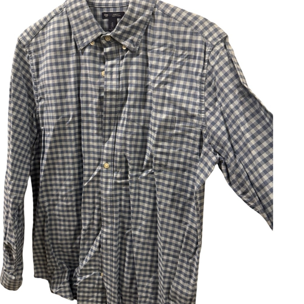 GAP Standard Fit Shirt Mens Size Medium Blue/White Collar Checkered Outdoor